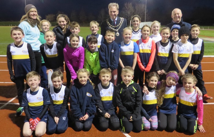 Mayor Andrew Martin with Crewe & Nantwich Athletics Club youngsters