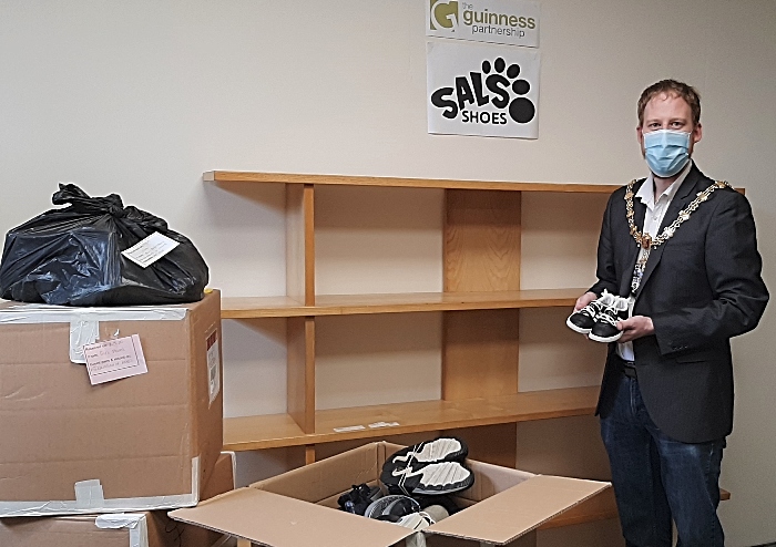 Mayor of Crewe Cllr Benn Minshull - shoe recycling hub