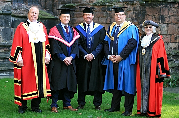 Mayor of Nantwich Coun David Marren, Chris Beardshaw, Gov David Pearson, Principal Marcus Clinton, Cheshire East Mayor Lesley Smetham