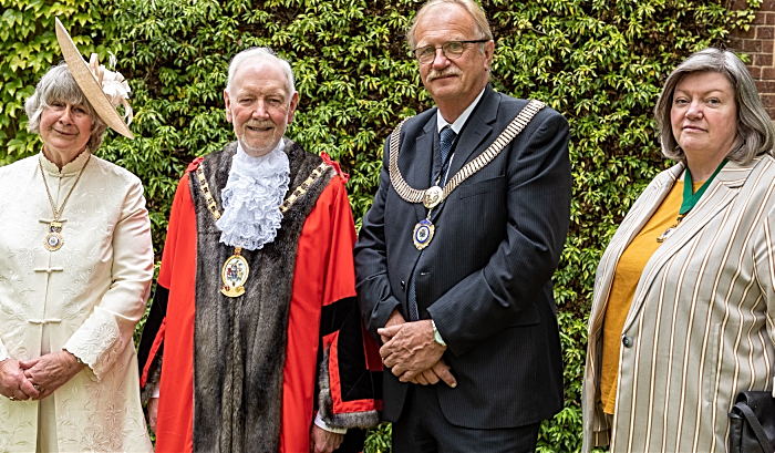 Mayoress Sue Bidwell, Mayor Cllr Barry Burkhill, Deputy Mayor Cllr Steven Edgar and his consort Barbara Edgar (1)