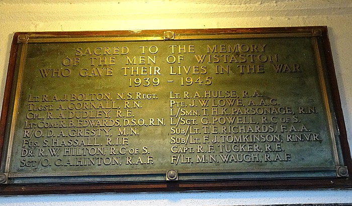 Wistaston Memorial Hall plaque - sixteen men from Wistaston who perished during World War 2