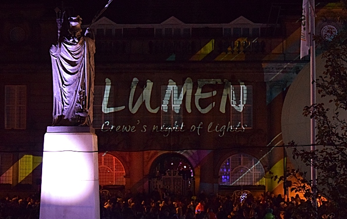 Memorial Square - Lumen - Crewe's Night of Lights projected onto Municipal Buildings prior to the projection-mapping show (1)