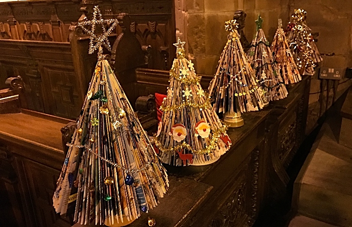 Miniature Christmas trees on display made by Acton & Reaseheath WI (1)