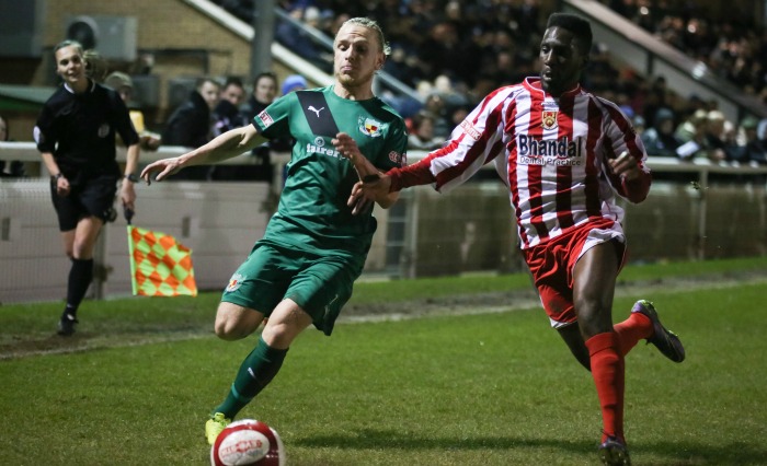 Nantwich Town 1 Stourbridge 0 Matty Kosylo fights for ball