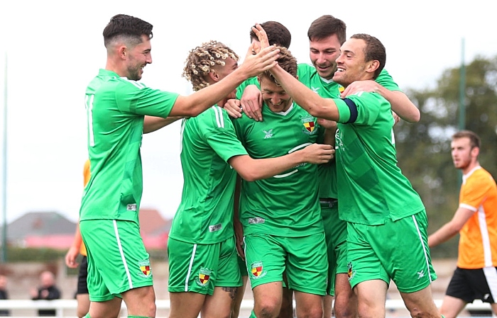 season - Kindertons - Nantwich Town celebrate goal against Stalybridge celtic