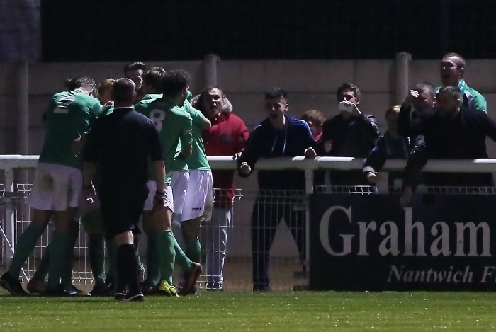 Nantwich Town celebrate winner v Marine