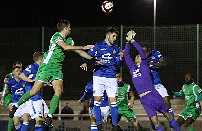 Nantwich Town fight for the ball (1)