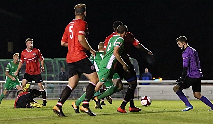 Nantwich Town goal - free kick from James Lawrie evades everyone (1)