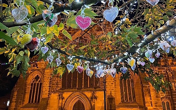 Nantwich Tree of Light with St Marys Church in background (1)