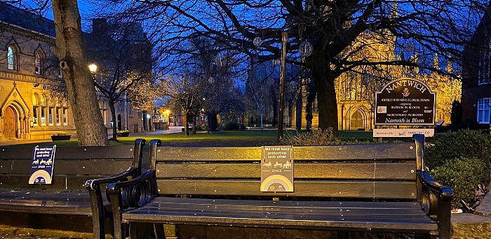 Nantwich bench with social distancing sign - town square (1) (1)