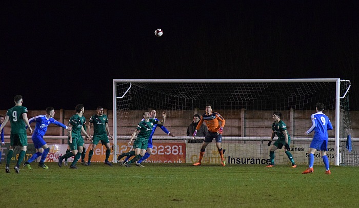 Nantwich defend the ball v Frickley