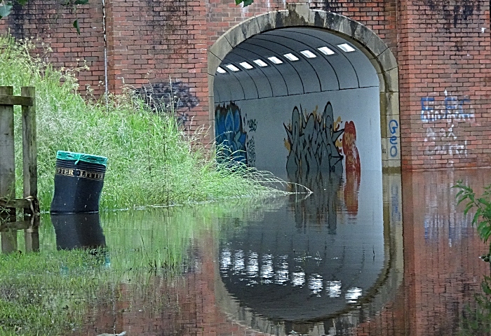 Nantwich flood - Thurs 13-6-19 – River Weaver overflows at Sir Thomas Fairfax Bridge underpass (1)