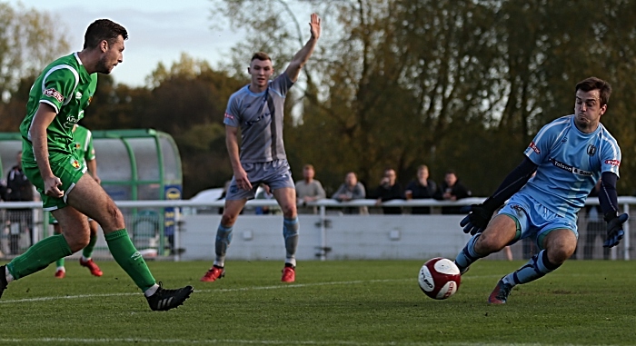 Nantwich shot is wide of goal v Workington