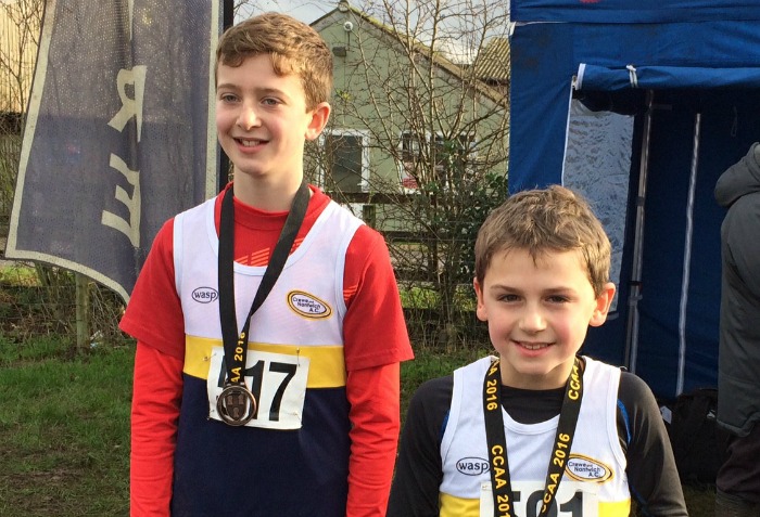 Oliver Atkinson (left) and Isaac Leydon, U11s boys team bronze winners, Cheshire Cross Country championships