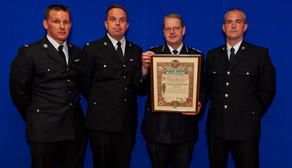 PC Michael Parr, PC Callum Rowland, PC Aiden Sharrock and PC Simon Moodley rewarded