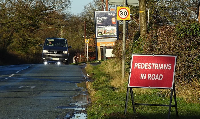 safety - PEDESTRIANS IN ROAD sign on Wistaston Green Road (1) (1)