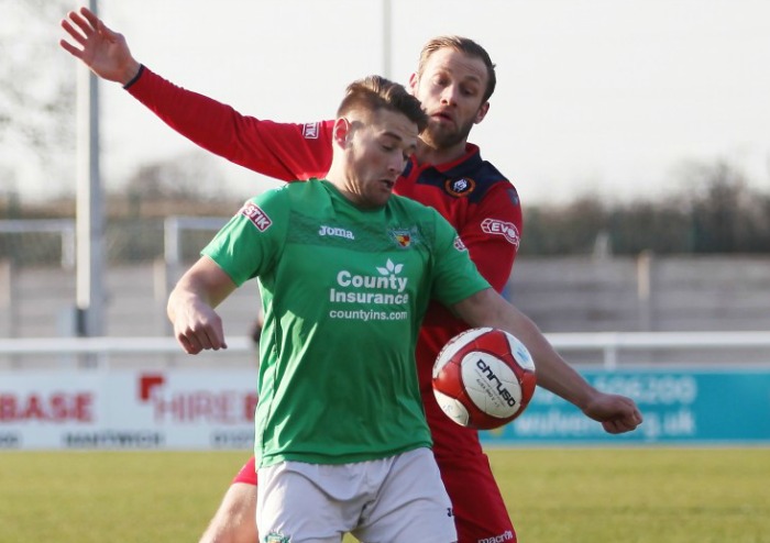 PJ Hudson playing for Nantwich Town (pic by Simon J Newbury Photography)