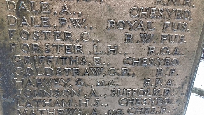 Private Griffiths, World War One war memorial Malbank School