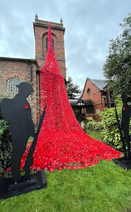 Remembrance Day ‘Ribbon of Poppies’ cascade at St Mary's Wistaston (1) (1)