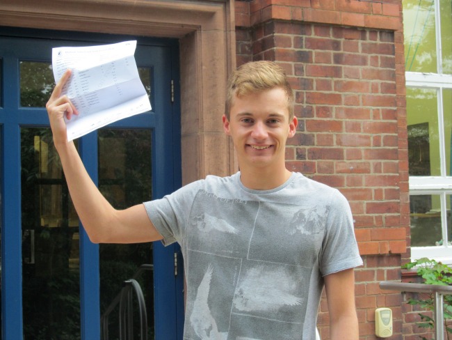 Richard Adkins celebrates A level success at Malbank