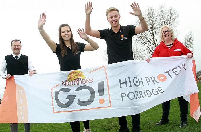 Richard Jones, Joseph Clarke and Sophie Chandler of Mornflake join Zoe Steenson of UK Triathlon