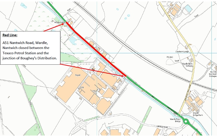 Road closure A51 Wardle