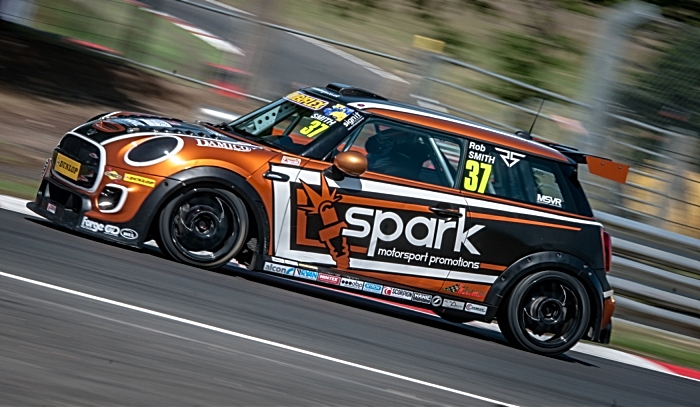 Rob Smith in MINI Challenge race at Brands hatch