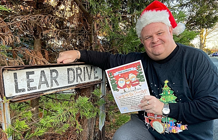 Robert Richardson with publicity poster at Lear Drive in Wistaston - concert