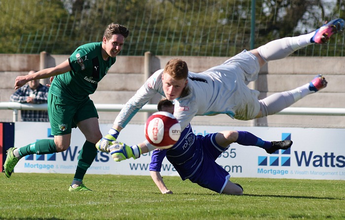 Nantwich v Ashton Ryan Brooke shoots just wide of goal