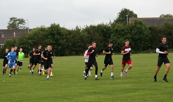 training - Sam Hall leads the way in a warm up run