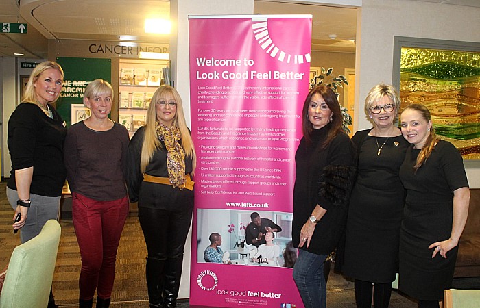 Sarah Addis (left) with Look Good Feel Better beauty volunteers at Leighton Hospital