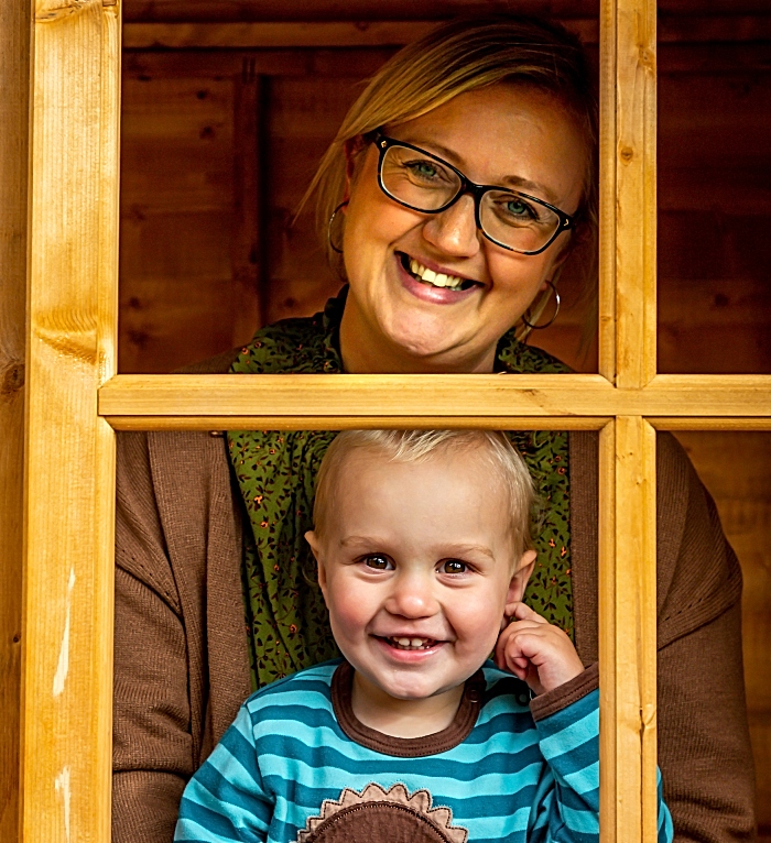 Sarah Matthews and Edward in the newly-constructed wooden play house