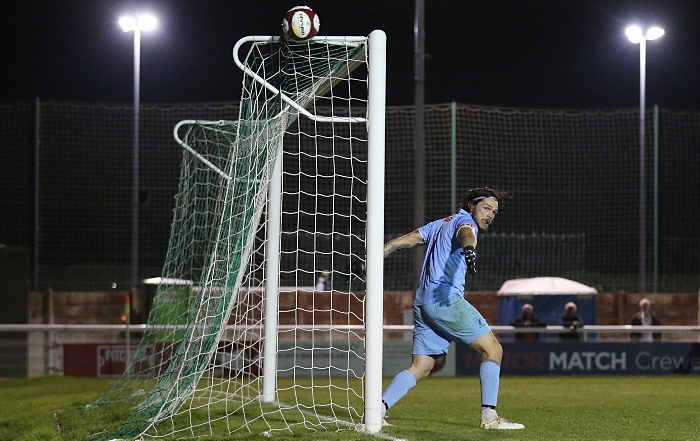 Second-half - Caspar Hughes long-range shot beats the keeper but just misses the target (1)