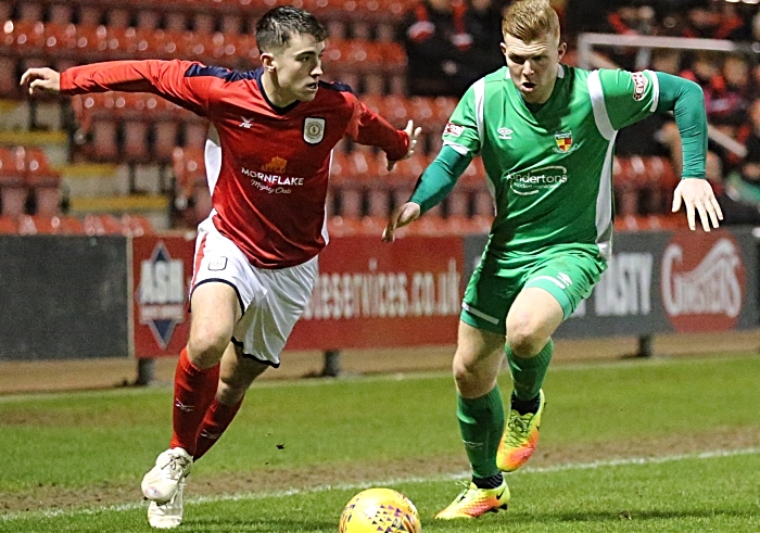 Second-half - Danny Glover puts pressure on Crewe Alex player (1)