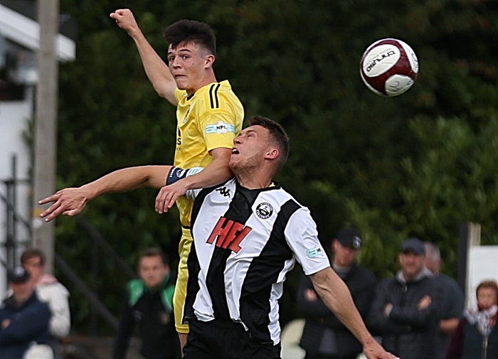 Second-half - Joe Malkin rises and wins the header (1)