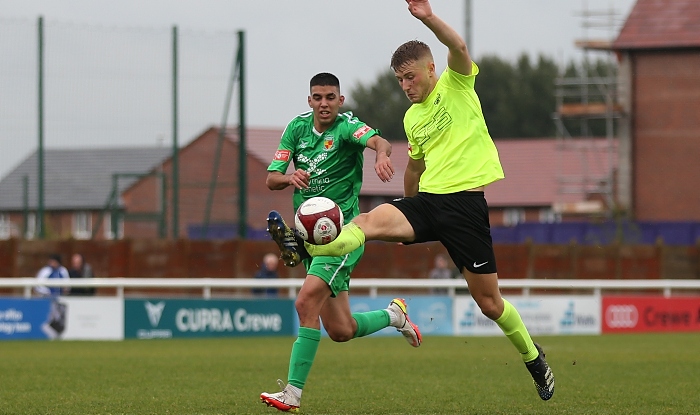 Second-half - South Shields player controls the ball under pressure from Thommy (1)