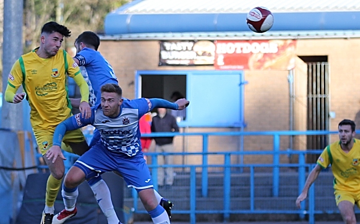 Second-half action - Callum Saunders powers a header towards goal (1)