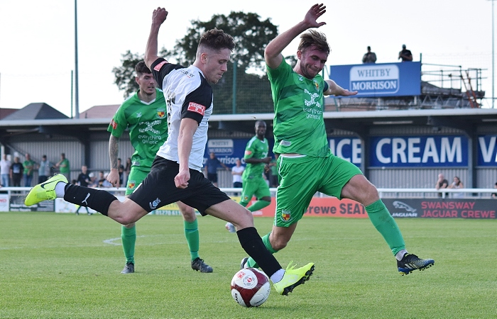 Second-half - captain Josh Langley prepares to block the cross (1)