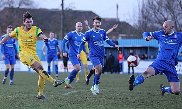 Second-half - captan Caspar Hughes shot at goal