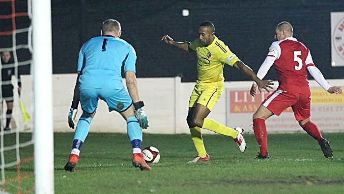 Second-half - fourth Nantwich goal - Ricardo Fuller scores from a narrow angle (1)