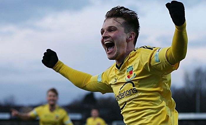 Second-half - second Nantwich Town goal - Sean Cooke celebrates his goal - FC United