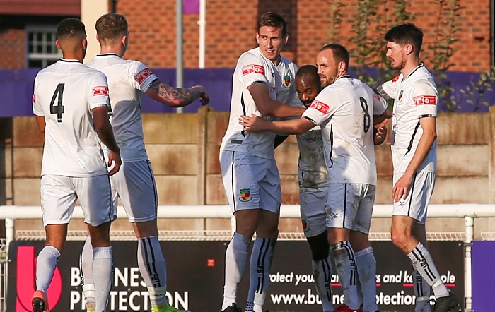 Second-half - second Nantwich goal - Joe Mwasile celebrates his goal with teammates (1)