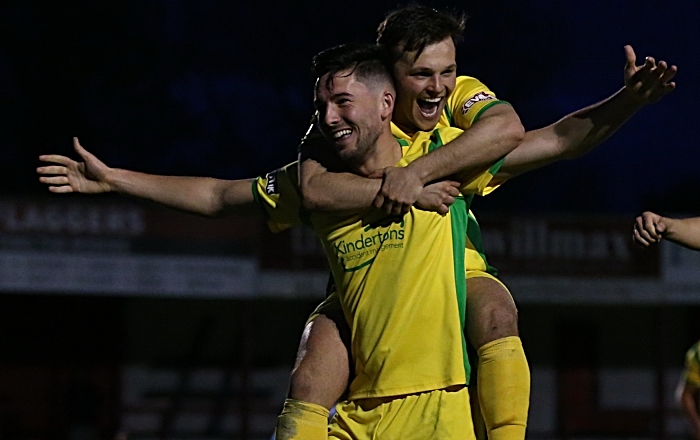 Second-half - third Nantwich goal - Callum Saunders celebrates his goal (1)