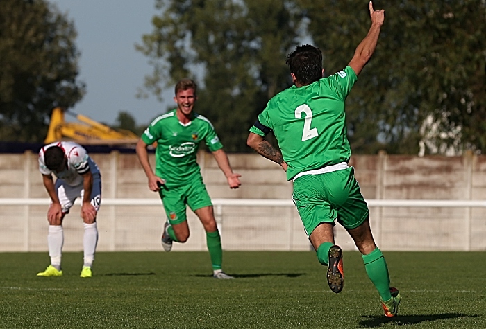 Second-half - third Nantwich goal - captain Caspar Hughes celebrates his goal v Scarborough