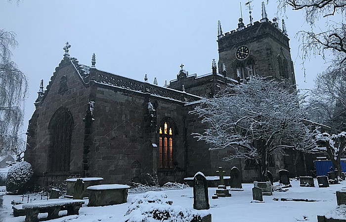 Christmas Tree Festival - St Marys Church in Acton in the snow