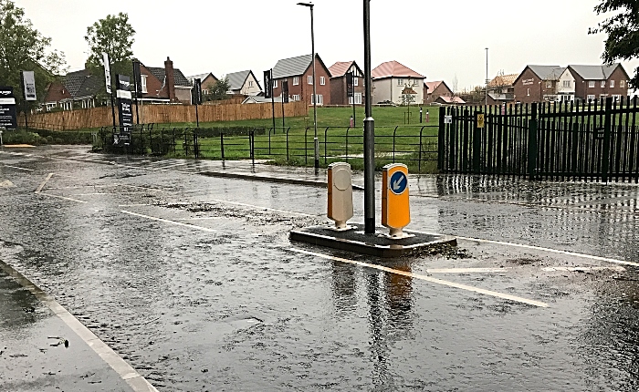 Standing water on Church Lane opposite Bloor Homes Wistaston Brook housing development in Wistaston (1)