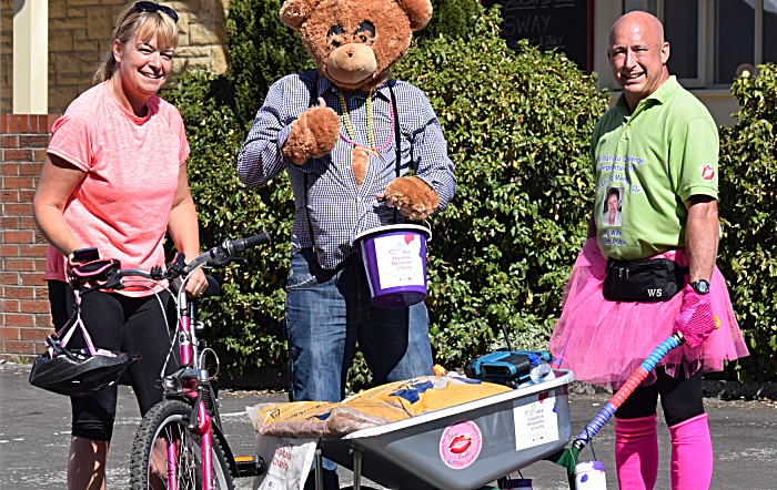 Wheelbarrow - Start at The Raven pub l-r- Carole Salmon - Ian Jones - Roy Price (1)