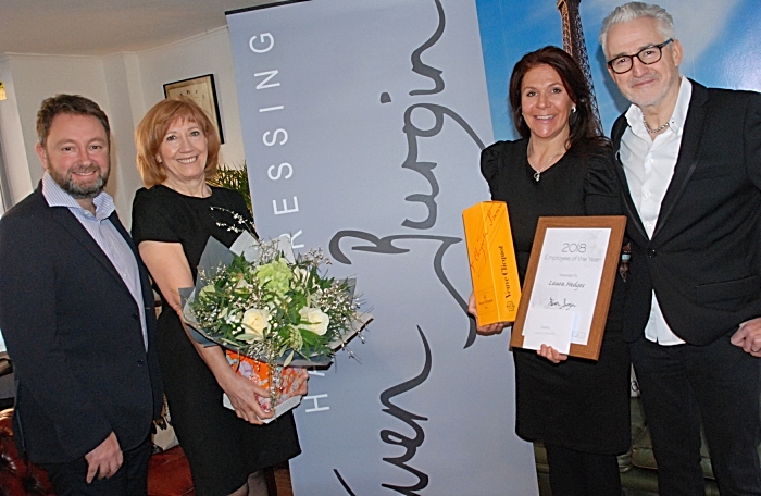 Steven Burgin (right) with Employee of the Year Laura Hedges, runner up Denise Hartley and Joico national sales manager Steve Heaton