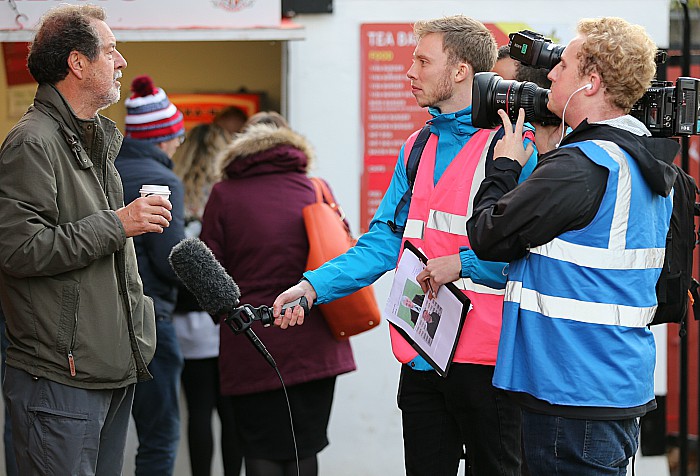 The FA film crew talk to a Dabbers fan