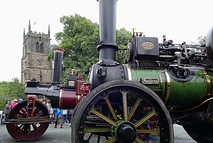 The Swan Inn - display of steam traction engines with Wybunbury Tower in the background (1)